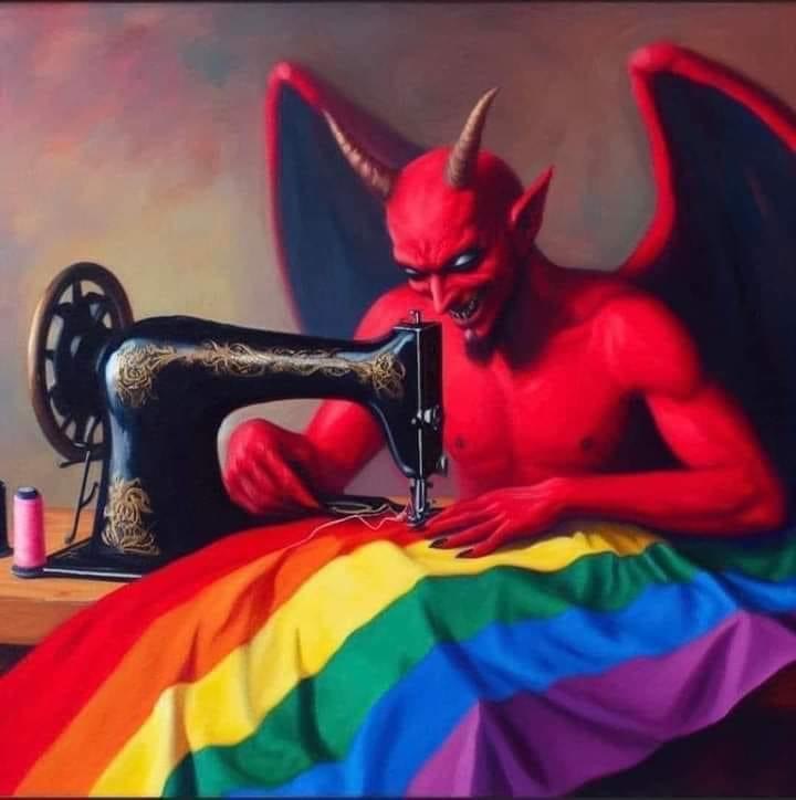 Lucifer sews pride flag