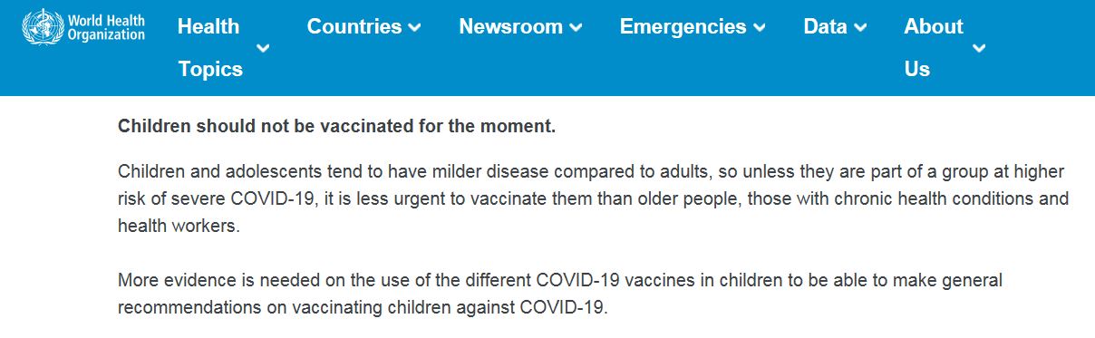 Children should not be vaccinated for the moment